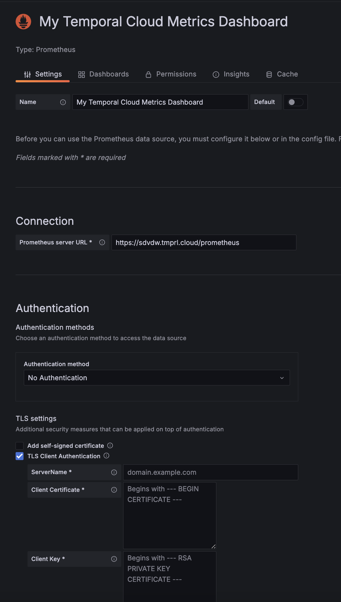 Data source configuration in Grafana